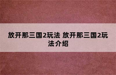 放开那三国2玩法 放开那三国2玩法介绍